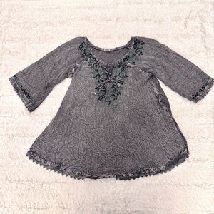 Shoreline Wear Tie Dye Tunic L/XL | Boho Embroidered neck hems beach hippie